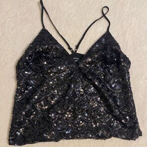 bebe Shimmering Black Sequin Camisole